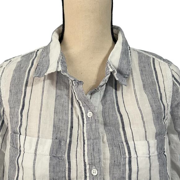 Athleta Women's 100% Linen Navy White Striped Beachy Peninsula Tunic Top Sz M - Picture 2 of 6